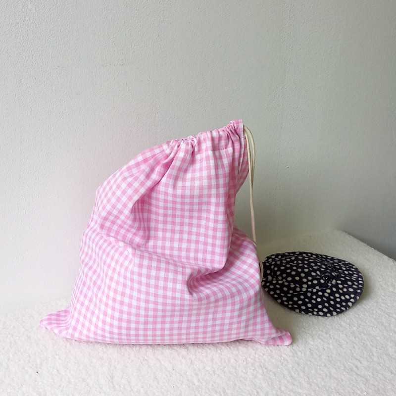 Sac à doudou en coton vichy rose