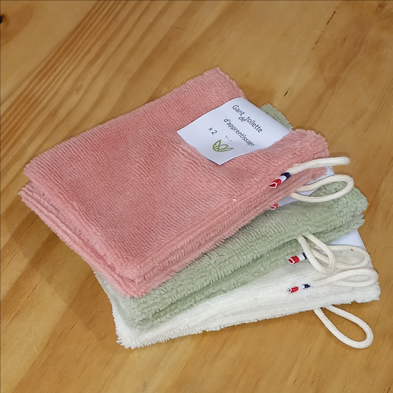 2 gants de toilette d'apprentissage en bambou