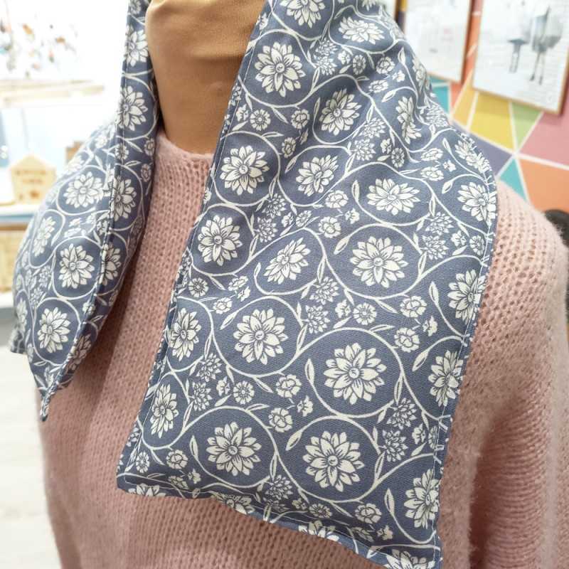 Coussin chauffant spécial cervicales lin bio bleu