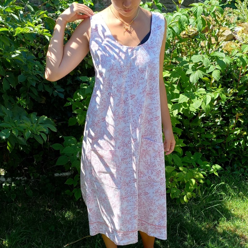 Tablier Japonais drap fleuri rose